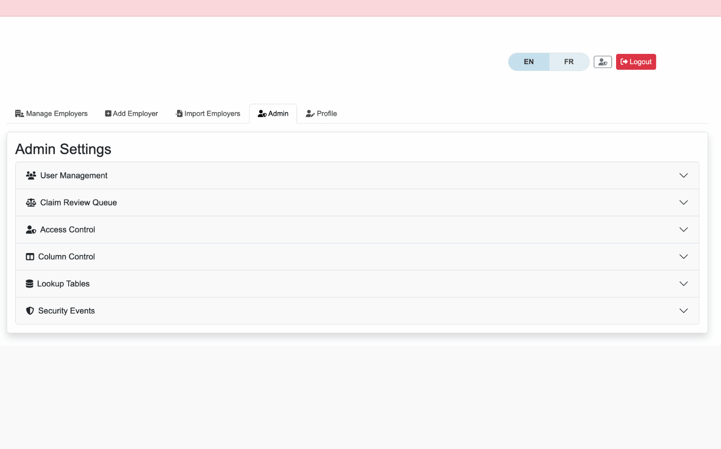 Admin portal interface for managing employer data