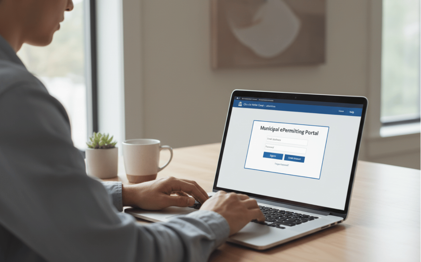 Login screen for municipal e-permitting portal showing account access and sign-in interface.