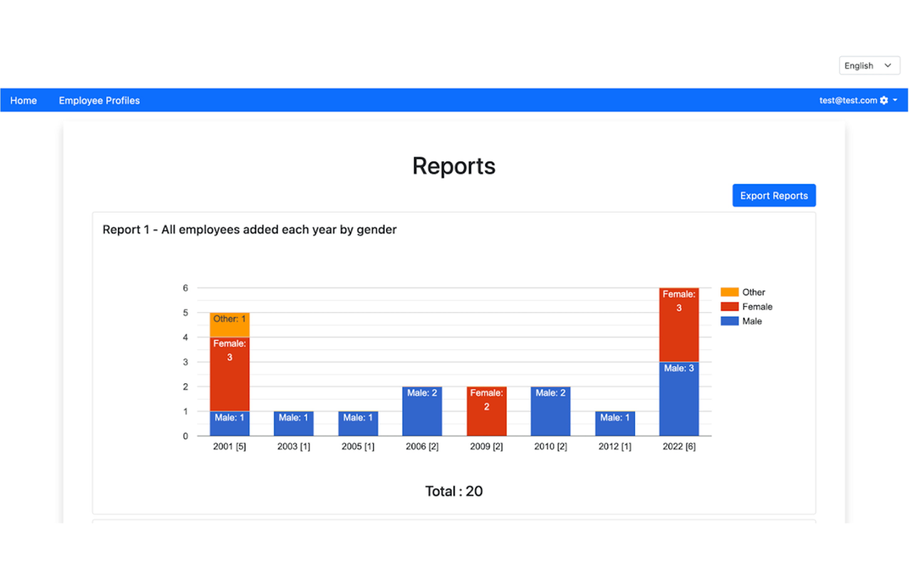 Reporting section with export options in the Digital Management System